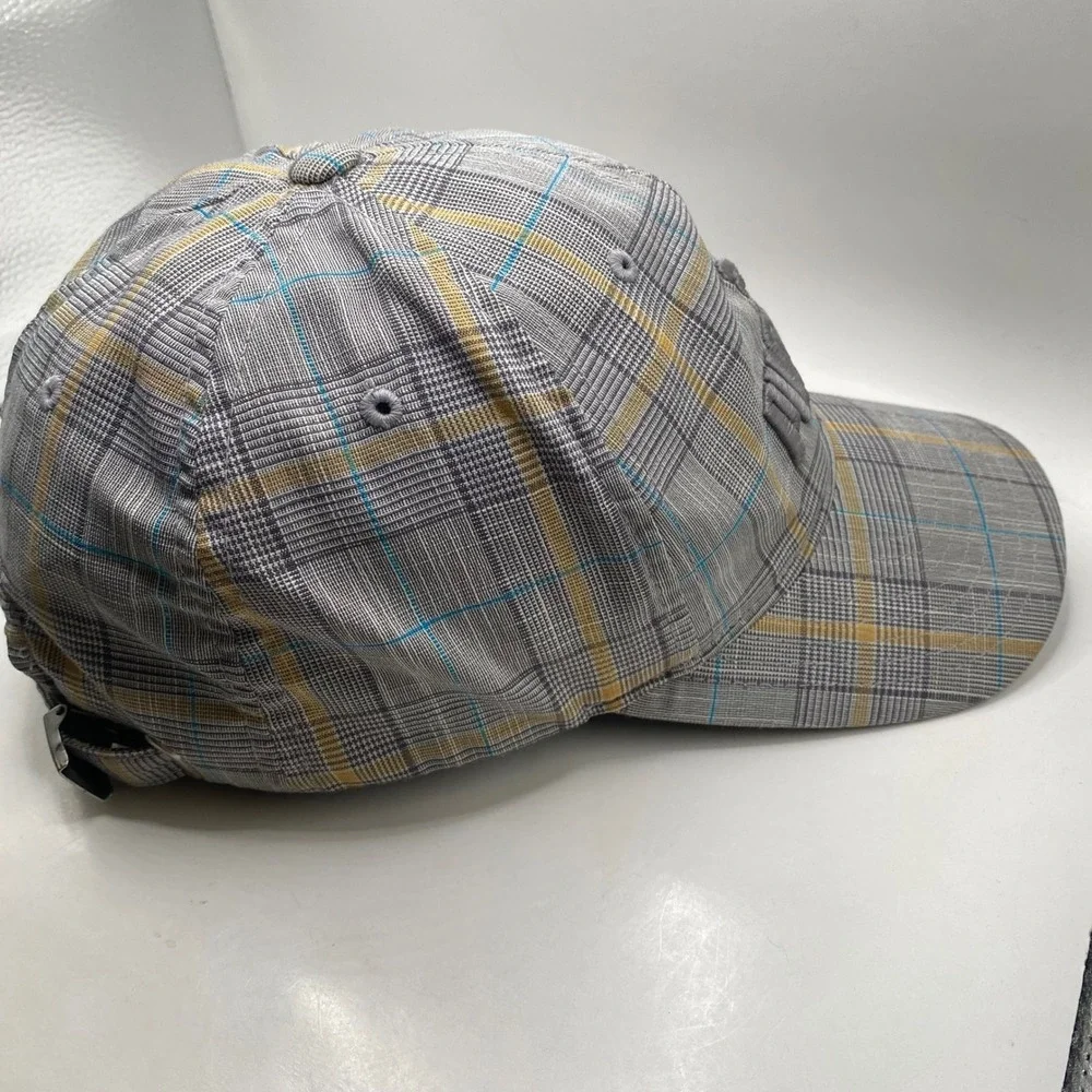 PUMA Plaid Adjustable Baseball Cap Hat Unisex Grey Yellow Blue 3D Logo Sport SEO